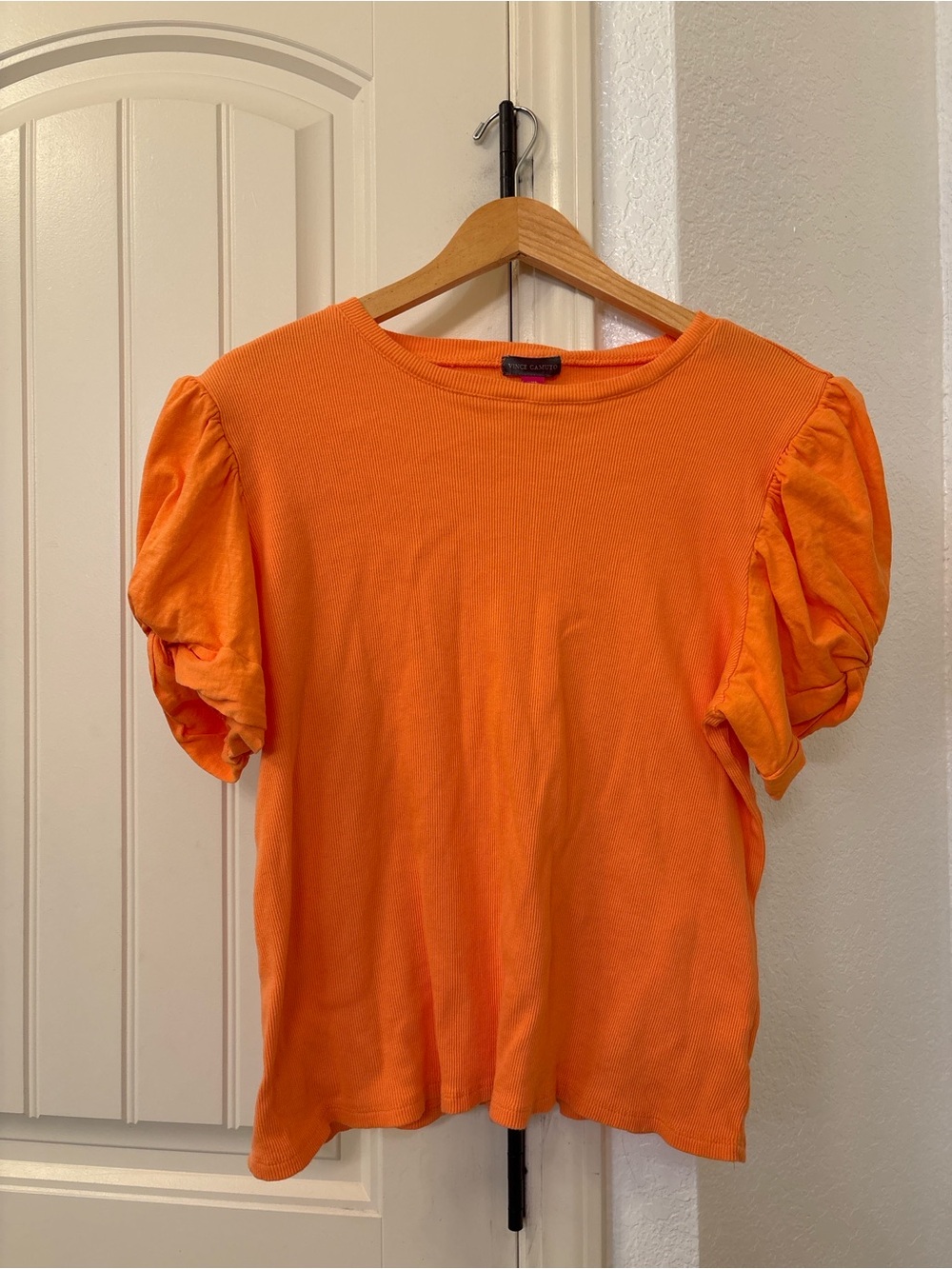 Vince Camuto Orange Ribbed Puff Sleeve Top Women’s XXL Bright Casual Blouse